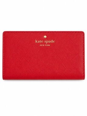 Kate Spade New York Red Saffiano Leather Slim Bifold Wallet